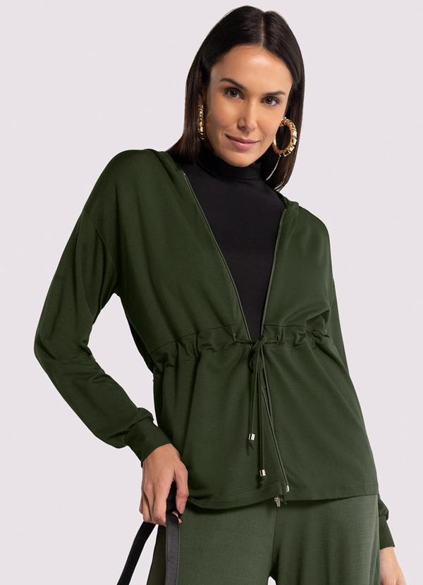 Lunender - Jaqueta Parka em Moletom com Amarração Verde