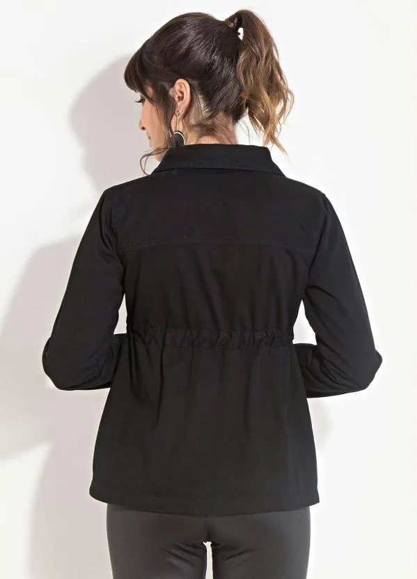 Quintess - Jaqueta Parka Preta com Detalhes Dourados 2