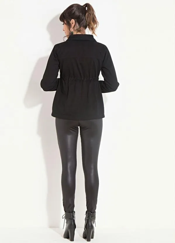 Quintess - Jaqueta Parka Preta com Detalhes Dourados 4