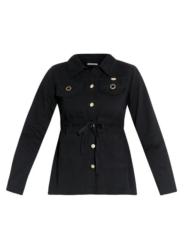 Quintess - Jaqueta Parka Preta com Detalhes Dourados 5