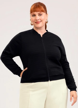 Cativa - Jaqueta Plus Size em Cotton  Preto - CATIVA