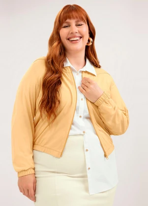 Cativa - Jaqueta Plus Size em Viscose  Amarelo Claro - CATIVA