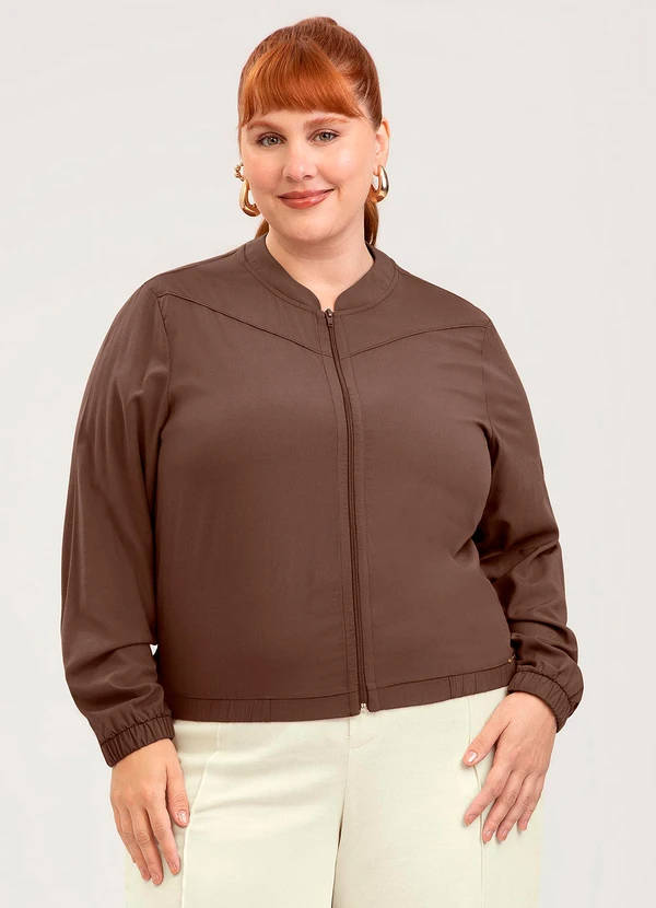 Cativa - Jaqueta Plus Size em Viscose Marrom Escuro