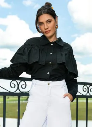 Quintess - Jaqueta Preta com Babados - QUINTESS