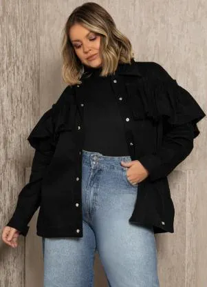 Quintess - Jaqueta Preta com Babados - QUINTESS