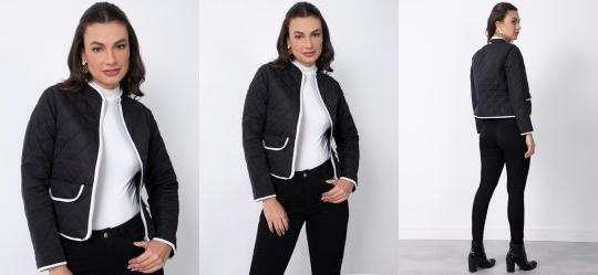 Jaqueta Preta com Friso Contrastante