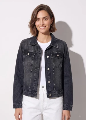 Quintess - Jaqueta Preta em Jeans - QUINTESS