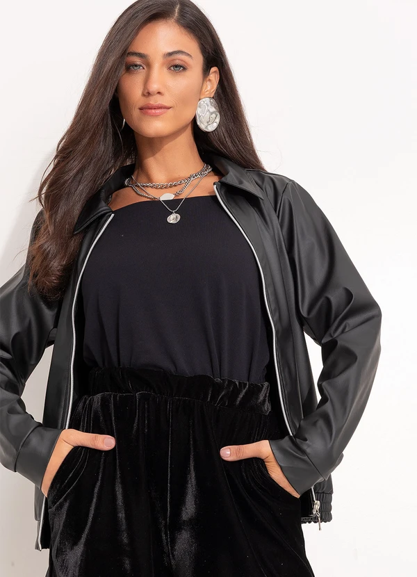 Quintess - Jaqueta Preta em Material Sintético 3