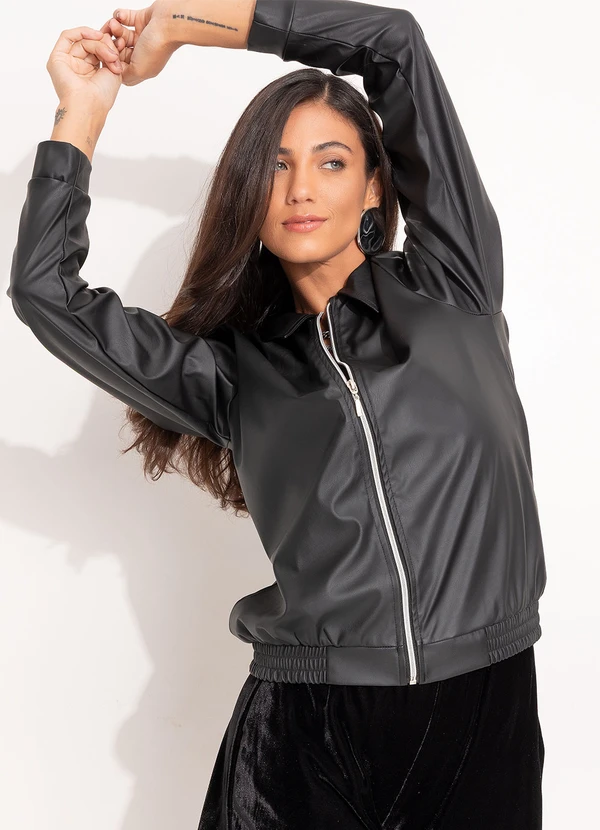 Quintess - Jaqueta Preta em Material Sintético 5