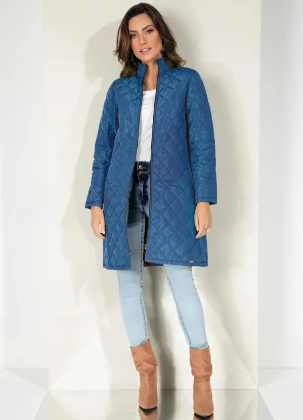 Quintess - Jaqueta Puff Azul Alongada com Bolsos 3