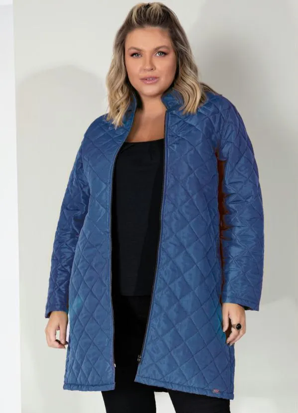 Quintess - Jaqueta Puff Azul Alongada com Bolsos 5
