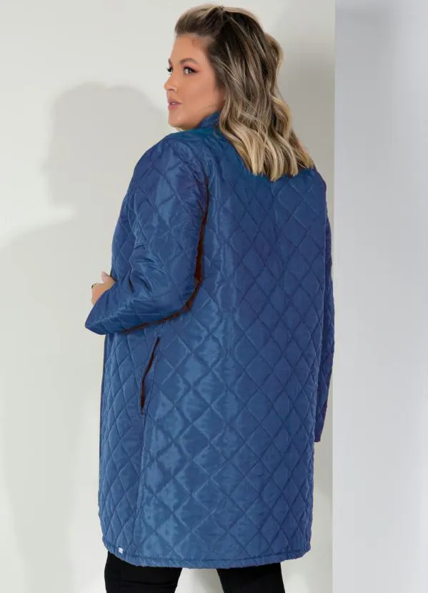 Quintess - Jaqueta Puff Azul Alongada com Bolsos 6