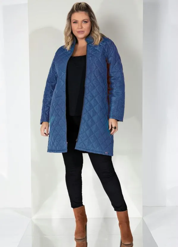 Quintess - Jaqueta Puff Azul Alongada com Bolsos 7