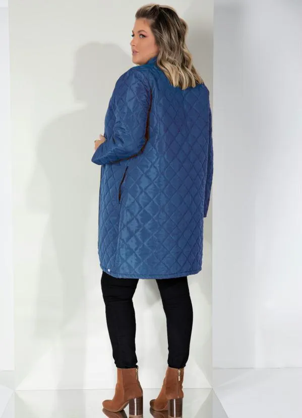 Quintess - Jaqueta Puff Azul Alongada com Bolsos