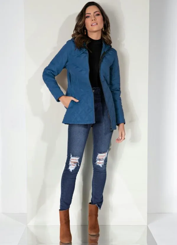 Quintess - Jaqueta Puff Azul com Capuz e Bolsos 2