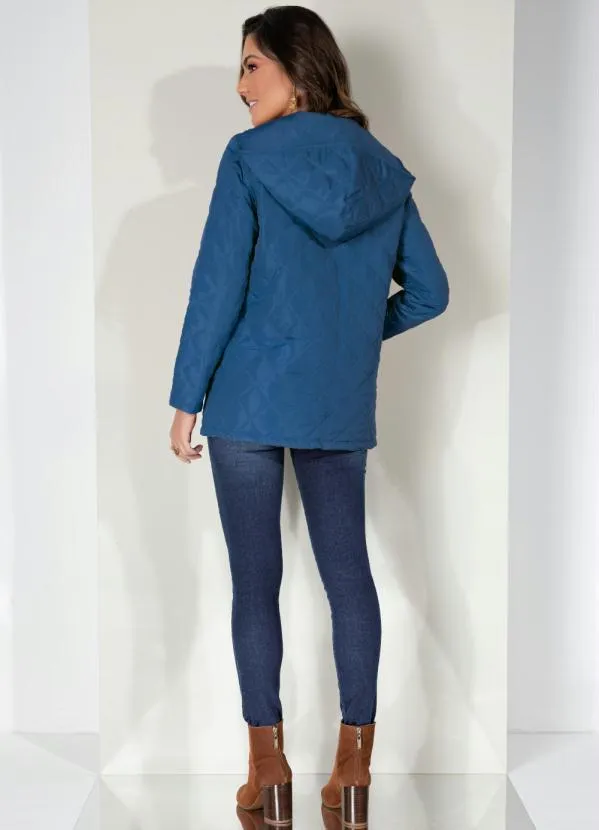 Quintess - Jaqueta Puff Azul com Capuz e Bolsos