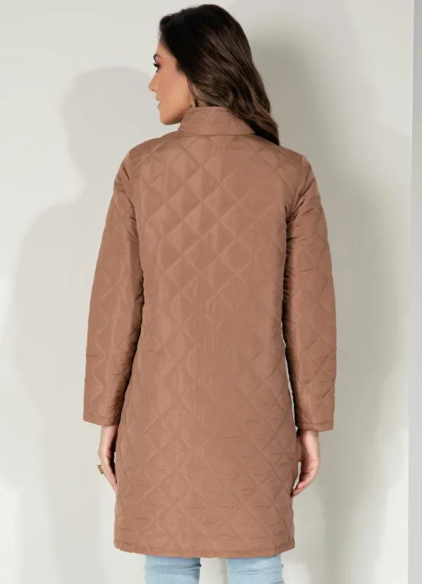 Quintess - Jaqueta Puff Marrom Alongada com Bolsos 2