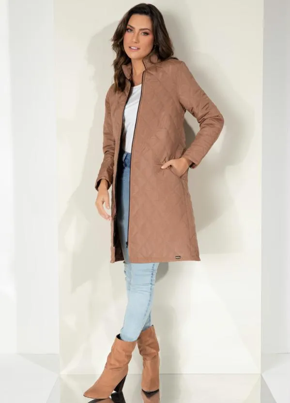 Quintess - Jaqueta Puff Marrom Alongada com Bolsos 3