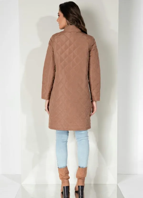 Quintess - Jaqueta Puff Marrom Alongada com Bolsos 4