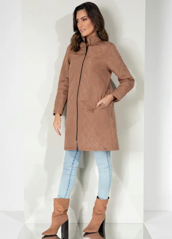 Quintess - Jaqueta Puff Marrom Alongada com Bolsos 5