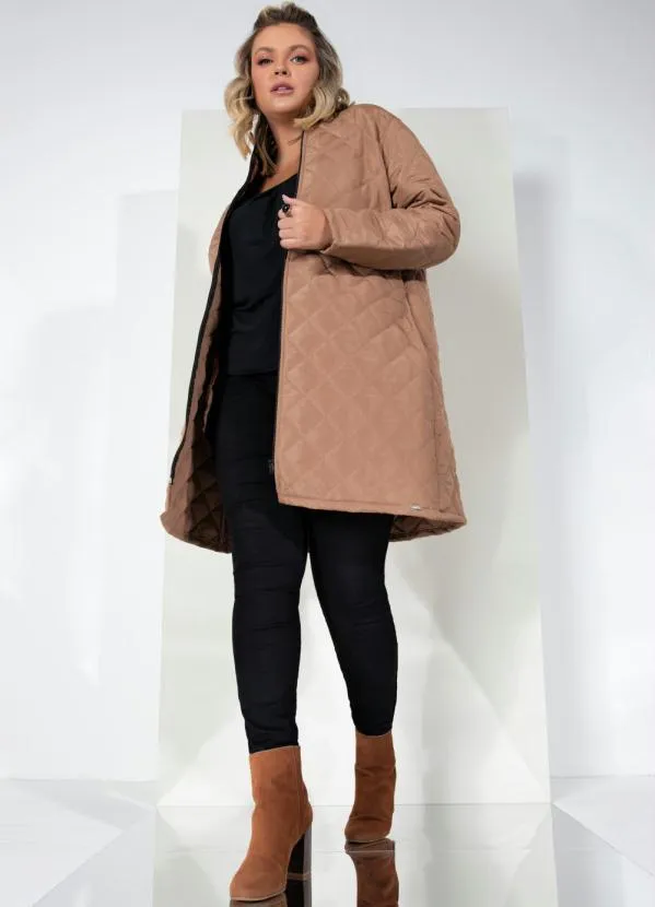 Quintess - Jaqueta Puff Marrom Alongada com Bolsos 8