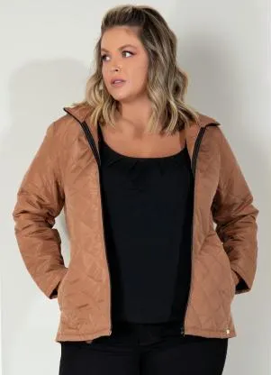 Quintess - Jaqueta Puff Marrom com Capuz e Bolsos - QUINTESS