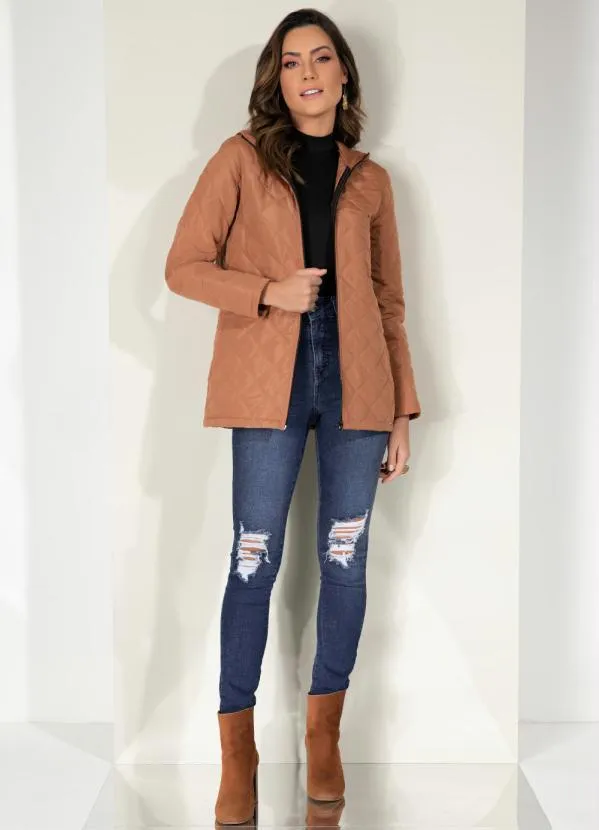 Quintess - Jaqueta Puff Marrom com Capuz e Bolsos 3