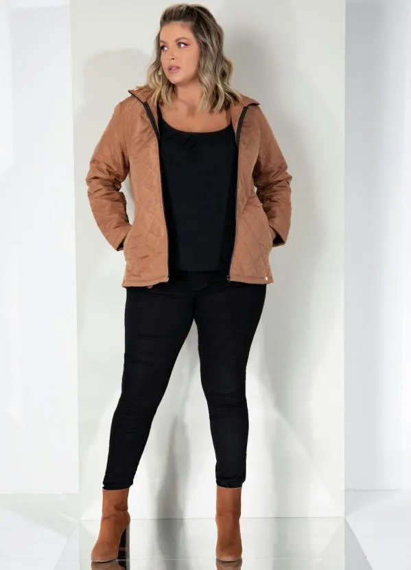 Quintess - Jaqueta Puff Marrom com Capuz e Bolsos 8