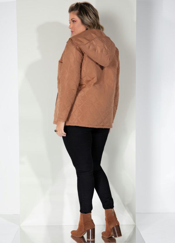 Quintess - Jaqueta Puff Marrom com Capuz e Bolsos 9
