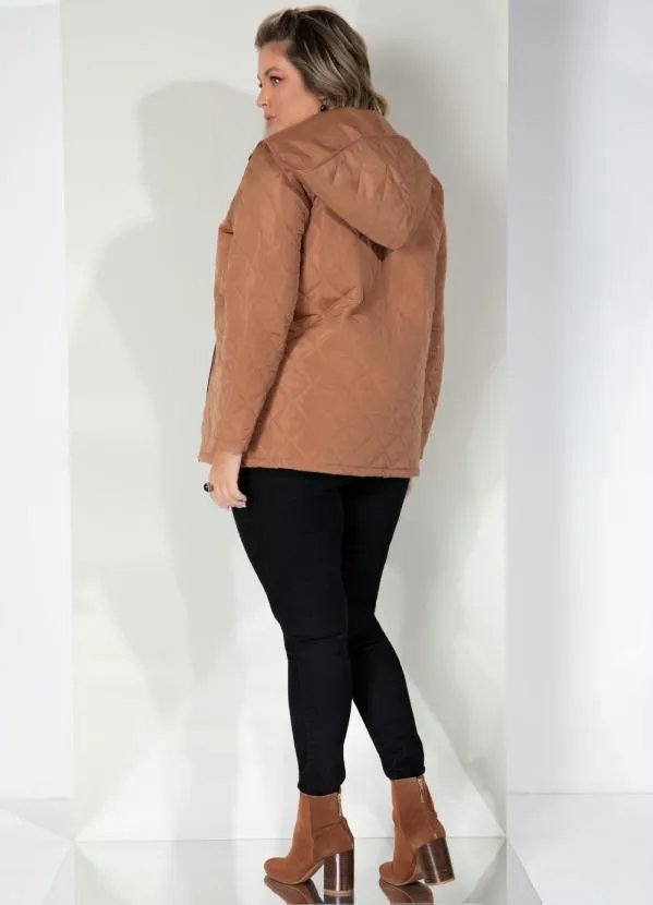Quintess - Jaqueta Puff Marrom com Capuz e Bolsos 9