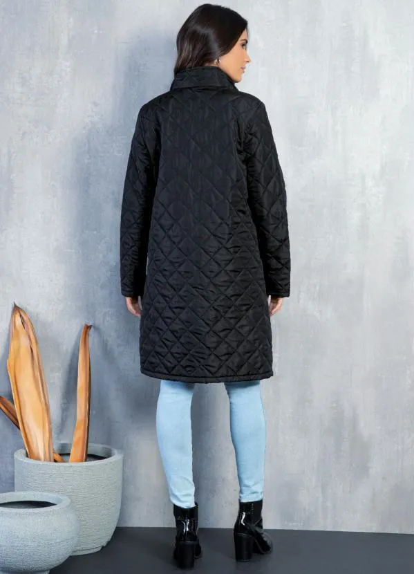 Quintess - Jaqueta Puff Preta Alongada com Bolsos 4