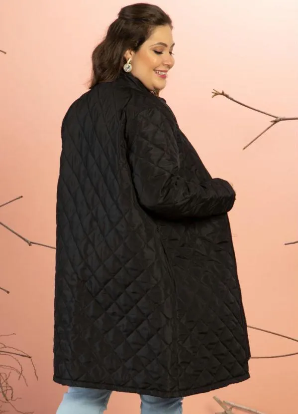 Quintess - Jaqueta Puff Preta Alongada com Bolsos 6