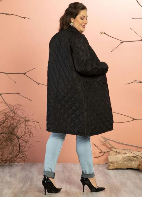 Quintess - Jaqueta Puff Preta Alongada com Bolsos 8