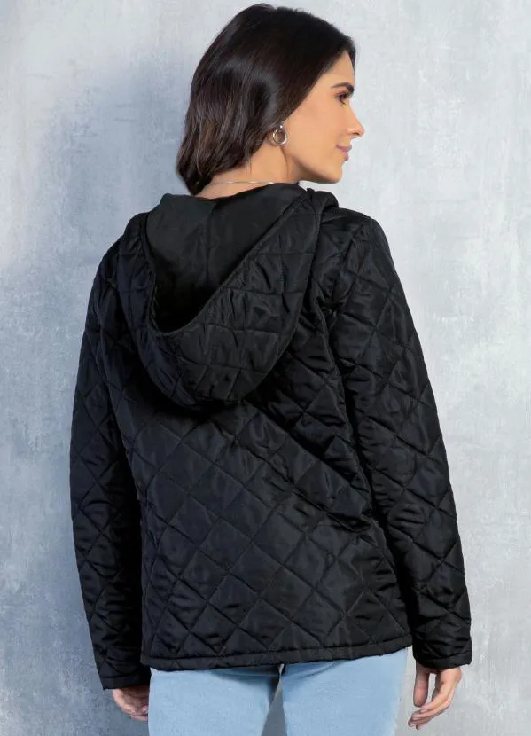 Quintess - Jaqueta Puff Preta com Capuz e Bolsos 8