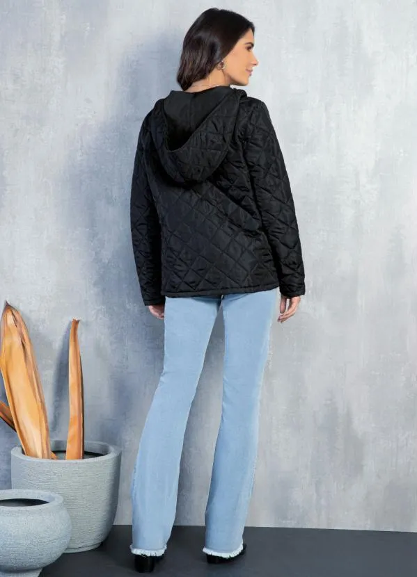 Quintess - Jaqueta Puff Preta com Capuz e Bolsos 6