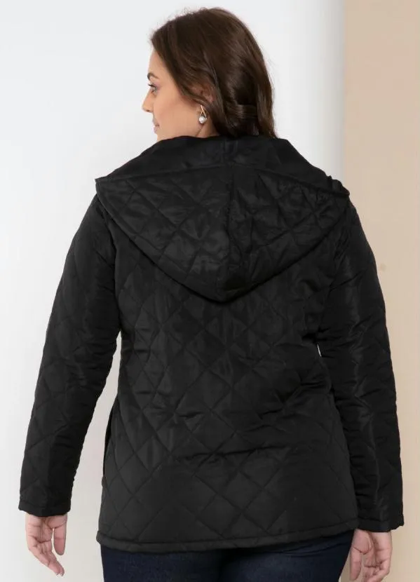 Quintess - Jaqueta Puff Preta com Capuz e Bolsos 4