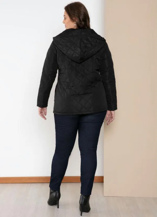 Quintess - Jaqueta Puff Preta com Capuz e Bolsos 2