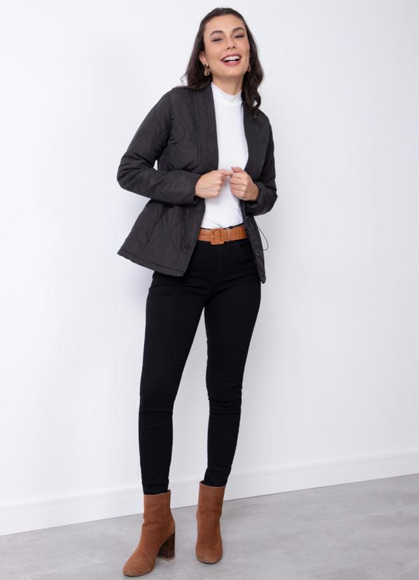 Quintess - Jaqueta Puff Preta com Regulador na Cintura 2