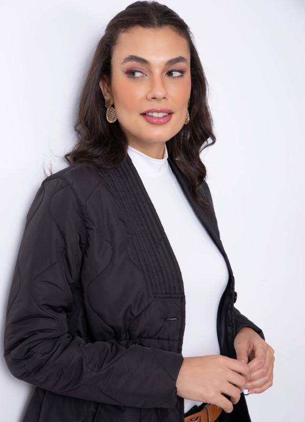 Quintess - Jaqueta Puff Preta com Regulador na Cintura 4