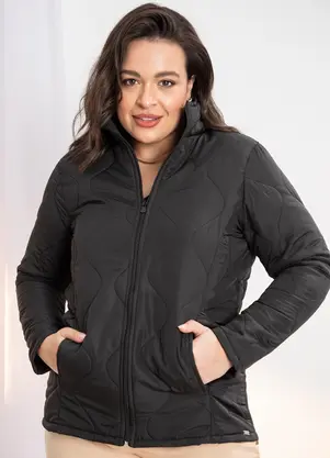 Quintess - Jaqueta Puff Preto com Recorte e Bolsos - QUINTESS