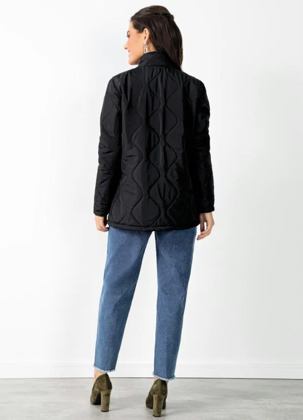 Quintess - Jaqueta Puff Preto com Recorte e Bolsos 6