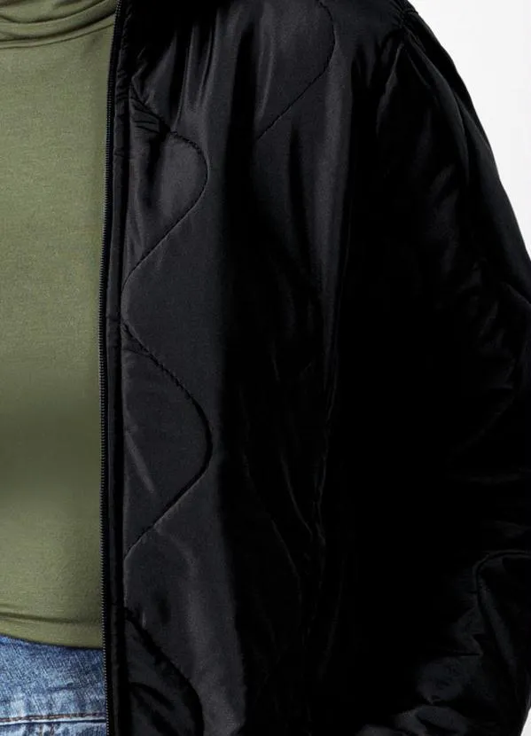 Quintess - Jaqueta Puff Preto com Recorte e Bolsos 5