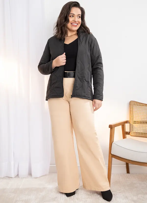 Quintess - Jaqueta Puff Preto com Recorte e Bolsos 2