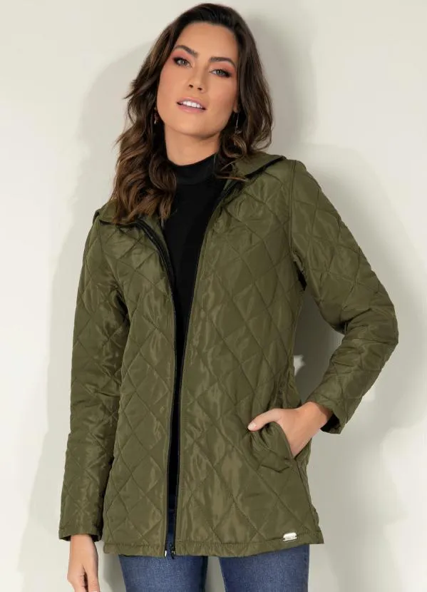 Quintess - Jaqueta Puff Verde com Capuz e Bolsos