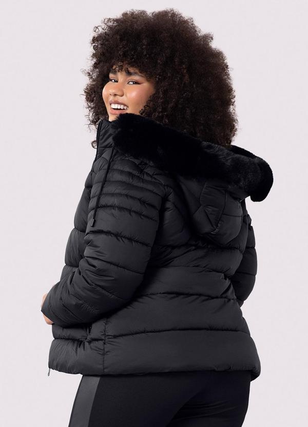 Lunender - Jaqueta Puffer com Capuz Removível Pelo Preto 2