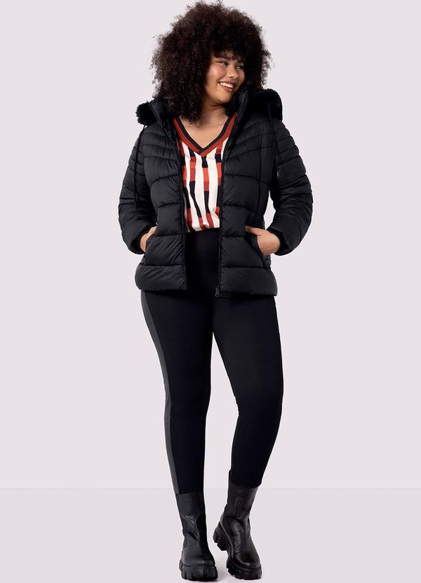 Lunender - Jaqueta Puffer com Capuz Removível Pelo Preto 3