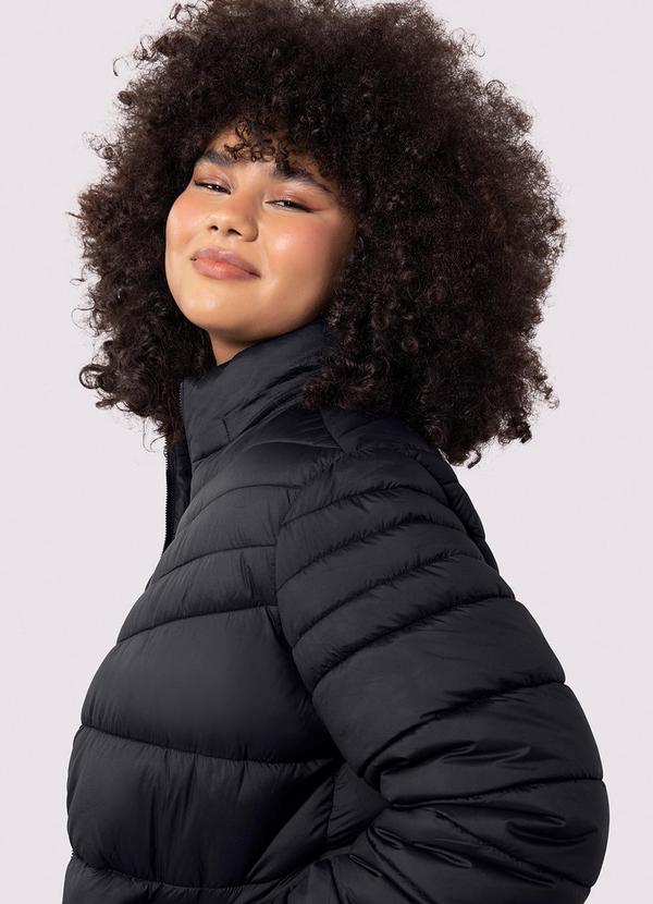 Lunender - Jaqueta Puffer com Capuz Removível Pelo Preto 4