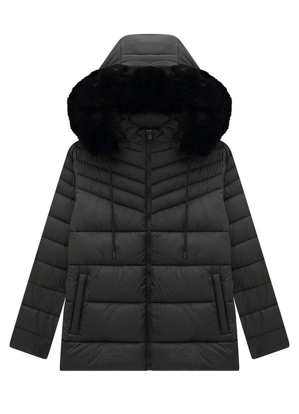 Lunender - Jaqueta Puffer com Capuz Removível Pelo Preto 5