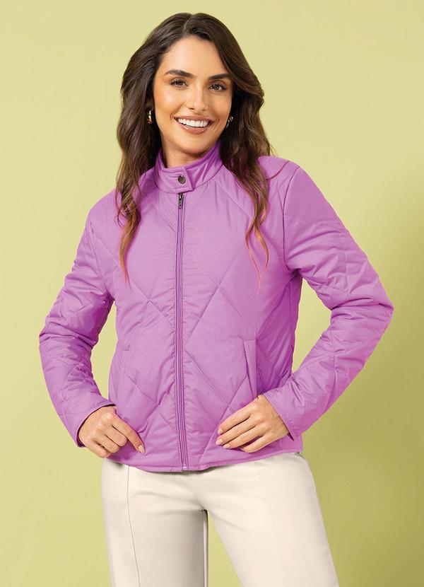 Cativa - Jaqueta Puffer com Zíper e Bolsos Roxo