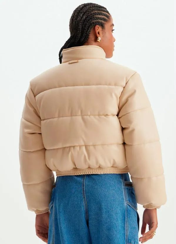 Lança Perfume - Jaqueta Puffer de Pu Gola Alta Bege 2